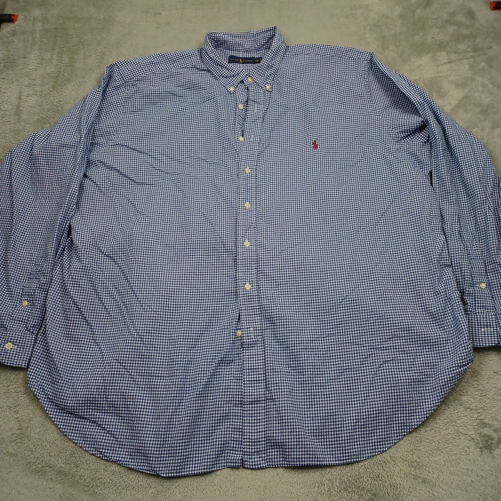 Polo Ralph Lauren Shirt Mens 3XLT Blue Plaid Classic Fit Cotton Long Sleeve